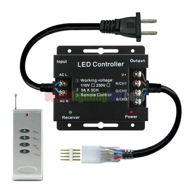 4 Keys RF Wireless High Voltage RGB Controller - Output 1500W Custom Wire Order - AC110/220V For 328 Feet High pressure RGB LED Strip Lights